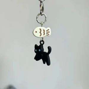 Cute Black Cat Keychain Cartoon Mobile Phone Chain Camera Earphones Pendant Bag Decorative Chain Kawaii Keyring Y2K Accessories